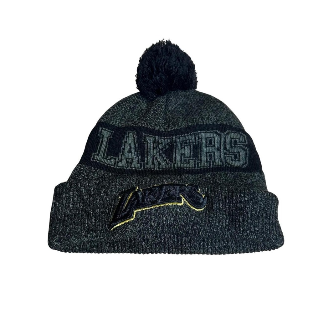 Mitchell & Ness NBA Los Angeles Lakers Gray Knit Pom Beanie Hat Cap